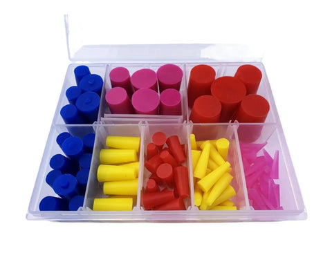 High Temp Silicone Rubber Tapered Plugs Assortment Kit 100 Pcs Durable Heat Resistant Protectors For Pipes Prevents Cracking Or Shrinking Easy Install And Super Tough, assorted silicone plugs in plastic organizer