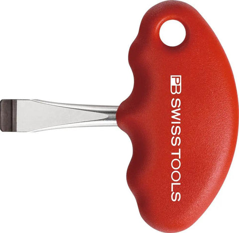 Film Tool 1387 T-Handle Slotted Camera Screwdriver with red ergonomic grip, Swiss Made for pro-grade cine gear.