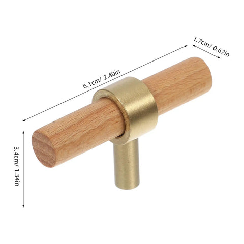 10 Pack Solid Wood Cabinet Door Handles Pulls With Single Hole Design Rustic Beech Wood And Brass Hardware Retro Wardrobe Drawer
