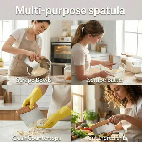 Heavy Duty Stainless Steel Dough Cutter And Bench Scraper Kitchen Essential For Nailing Cookie Dough Pastry Pie Crusts in use.