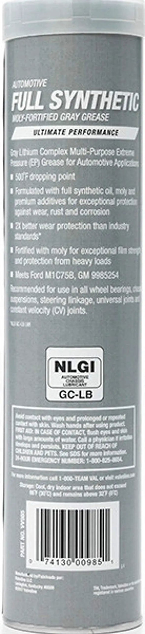 Moly Fortified Gray Full Synthetic Grease NLGI 2 GC LB Lithium EP 14 oz cartridge front view