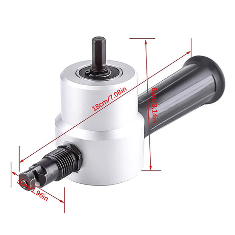 Dope Double Head Metal Nibbler Cutter With Nonslip Handle Fits Electric Drill showing dimensions and design for precise metal cutting.