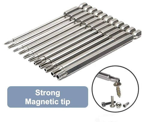 11 Piece Shark Vacuum Security Bit Set Magnetic S2 Steel 3 Inch Driver Bits with magnetic tip detail