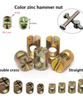 Furniture Barrel Nuts And Hammer Nuts Kit For DIY Woodworking, M4-M8 Screws, Zinc Alloy 8-18mm Embedded 2-In-1 Slotted Cross Connector