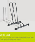 Two Pack Adjustable Floor Bike Stands For Mountain, Fat Tire And Road Bikes, Freestanding Bike Rack Set, gray hammertone steel