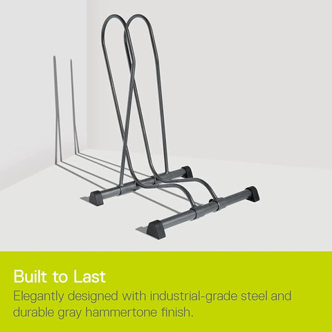 Two Pack Adjustable Floor Bike Stands For Mountain, Fat Tire And Road Bikes, Freestanding Bike Rack Set, gray hammertone steel