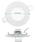 Ultra Thin 3 Inch LED Recessed Light With Junction Box, 8W Dimmable Wafer Downlight dimensions detail, front and side view.