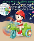 360 Degree Stunt Tricycle Toy With LED Lights And Dynamic Music Ride Simulation Pedicab STEM Spinning Electric Trike For Kids red trike with child rider and spinning front wheel