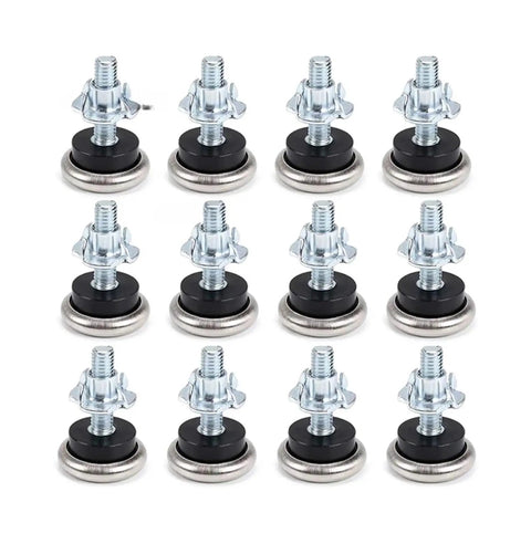 Leveling Feet For Furniture Set Of 12 Adjustable Table Leg Glide Pads With T Nut For Rugged No Wobble Tables Chairs Cabinets And More Easy Height Adjustment For Uneven Floors And Floor Scratch Prevention, 12 black and silver feet