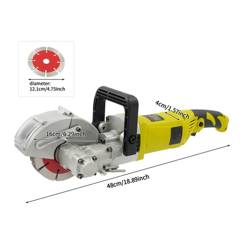 Corded Wall Groover For Concrete With 4000W All Copper Motor showing dimensions and blade size
