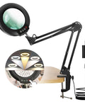 8X Magnifying Glass With Light 5 Color Modes Stepless Dimmable LED Desk Lamp With Clamp Adjustable Swing Arm on desk