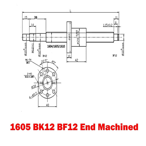 C7 Grade 16mm Right Hand Thread Rolled Ball Screw With End Machined SFU1605 And Flange Nut technical diagram