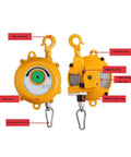 Heavy Duty Retractable Tool Balancer 2m With Hook And Wire Rope For Adjustable Suspended Tooling Use On Assembly Lines Capacity 0.5 To 1.2 Kg Built Tough For Busy Workshops Keeps Tools Handy And Reduces Clutter. yellow tool balancer with alloy steel hook and wire rope