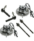 Rock Solid 6 Piece Front Suspension Kit Including Inner And Outer Tie Rod Ends Plus Left Right Wheel Hub Bearings For Ford Expedition And Lincoln Navigator 4WD Models Year 2003 Through 2006, showing tie rods and wheel hubs.
