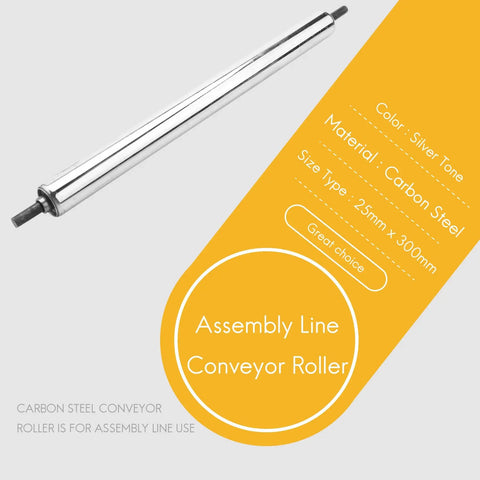 Carbon Steel Conveyor Roller 25mm x 300mm For Assembly Line Use Silver Heavy Duty Industrial Roller With 7mm Axle 330mm Overall Length For Smooth Material Handling, silver roller view