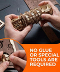 Hands assembling Book Of Secrets Steampunk 3D Puzzle Kit For Adults With Hidden Gears Wooden Mechanical Model Brain Teaser