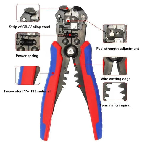 Heavy Duty Automatic Wire Stripper And Cable Cutter Tool Multifunctional Electrician Pliers with CR-V steel, TPR grips and adjustments