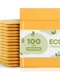 Stack of Kraft Bubble Mailers 7.25 By 9.75 Inch Yellow Padded Envelopes With Self Sealing Peel Off Strip Built For Shipping CDs DVDs