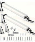 Two Piece Automatic Door Soft Close Kit With 90 Degree Positioning Stop and Silvery Finish, Includes Mounting Hardware