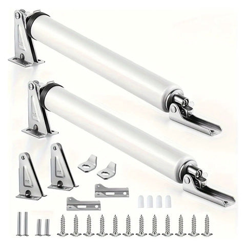 Two Piece Automatic Door Soft Close Kit With 90 Degree Positioning Stop and Silvery Finish, Includes Mounting Hardware