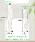 Gotta Have Cage Mounted Bird Water Bottle With Zero Drip Copper Needle Valve sizes 280ml and 220ml showing dimensions for parrots and budgies.