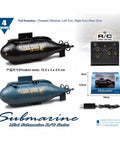 Six Channel Mini RC Submarine With Auto Surfacing USB Rechargeable Battery Long Battery Life package contents and dimensions