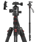 Beast 71 Inch Foldable Aluminum Camera Tripod with Detachable 360 Degree Ball Head and Monopod, supports 33 lb