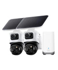 Two Camera Solar 4K Wireless Outdoor Security Kit With 360 Degree Coverage And Cross Cam Tracking, Three Lens Bullet PTZ System