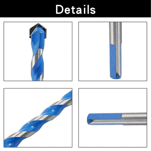 Piutouyar 5-pc 10mm masonry drill bit set with blue coating and carbide tips; displayed in front, side, tip, and flute views