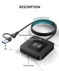 NFC Dual Interface Smart Card Reader For CAC And DOD IDs Tap Read Contactless Cards With USB C Adapter Compatible With Windows Linux And MacOS Easy Plug In For Military And Government ID Access And Secure Data Reading. Black reader with cable and LED light.