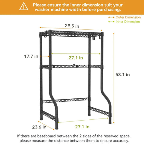 Upgraded Heavy Duty Adjustable Washer Dryer Stacking Rack For Tight Laundry Spaces And Compact Apartments Featuring Real Solid Steel Build And No Sweat Flexible Height Adjustments dimensions diagram