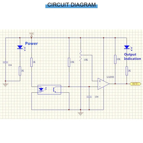 Circuit diagram of LM393 H2010 Infrared Photoelectric Sensor Module for counting and motor speed with labeled components.