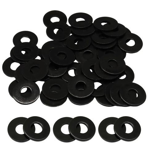 M6 Black Coated Flat Washers 50 Piece Stainless Steel Assortment Kit With 304 Grade Steel For Solid Load Distribution Under Nuts And Bolts, Corrosion Resistant And Durable For Do It All Hardware Projects And Repairs, black washers