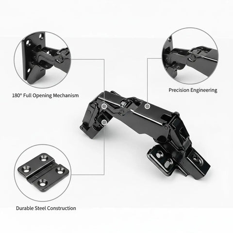 180 Degree Straight Arm Cabinet Hinge For Full Overlay Doors With Soft Close Damping Heavy Duty in Black Cold Rolled Steel