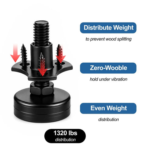 4 Pack 3/8-16 Thread Adjustable Furniture Leveling Feet For Uneven Floors, Heavy Duty Leg Levelers, Easy Install For Chairs, Tables, Desks, Cabinets, Office Furniture, 1.75 Inch Steel Inserts, black weight-distributing base