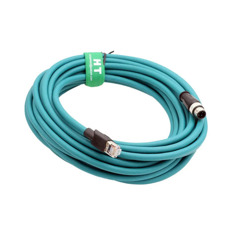 Industrial M12 D-Coded Ethernet Cable 4 Pin Male To RJ45, CAT5e Shielded PVC, 50 Meter Length For Keyence IV2 Omron Datalogic