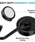 Eight Pack Swivel Magnetic Hooks Set, Heavy Duty 120LBS Capacity, Neodymium Magnetic Hooks With 1.26 Inch Diameter, labeled close-up
