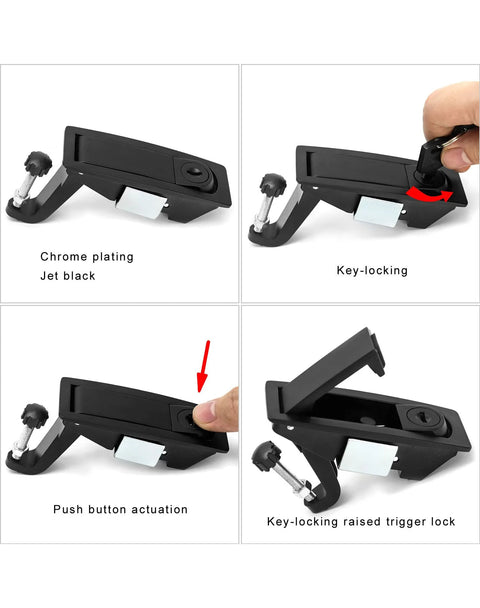 QWORK large hand-operated compression latch, 4-pack, jet-black chrome-plated, push-button actuation for marine use