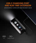 PR2400 2400 Lumen Mountain Bike Light with USB-C charging port connected for runtime extension