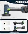 Cordless Cut Off Tool 20V Max Mini Portable Metal Cutter with 3 inch disc, 10 inch length, size comparison with smartphone.