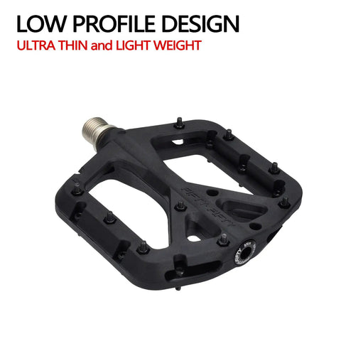 Non-Slip Mountain Bike Pedals With Lightweight Wide Flat Platform For MTB, Nylon Composite Body, Nine Sixteen Inch Spindle