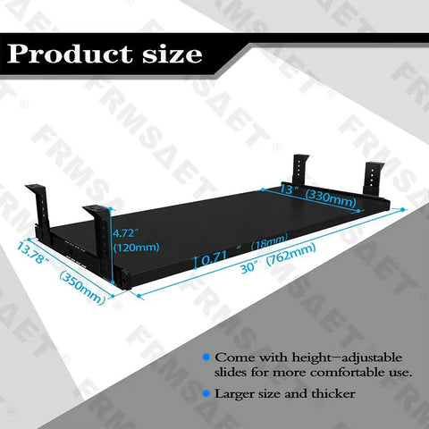 Smooth As Butter Under Desk Keyboard Tray With Heavy Full Extension Slides, 30 inch black wooden pullout platform dimensions visual.