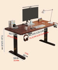 Electric Height Adjustable Standing Desk dimensions with memory presets, built-in headphone hook, heavy steel frame.