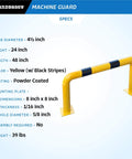 High Profile Machine Safety Guard 24 Inch High By 48 Inch Long, Fixed Industrial Barrier For Vehicle Impact Protection