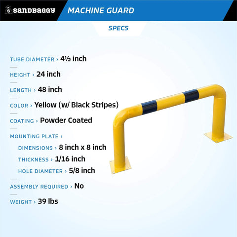 High Profile Machine Safety Guard 24 Inch High By 48 Inch Long, Fixed Industrial Barrier For Vehicle Impact Protection