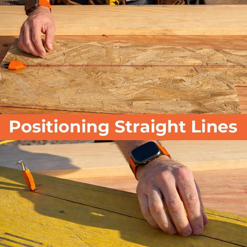 Close-up of Portable Chalk Line Anchor Tool securing rope on wooden surface for carpentry, showing one-handed operation.