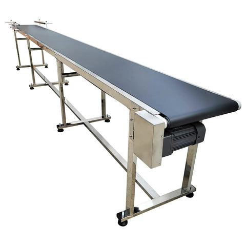 PVC Flat Belt Conveyor Machine 177x11.8 Inch Industrial Heavy Duty Transport Belt 110V 370W Adjustable Speed Electric Conveyor Black