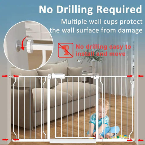 Extra Wide Baby Gate For Doorways 57.5 To 62 Inches Adjustable 30 Inch Tall Metal Gate With Double Lock Mechanism Pressure Mount