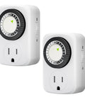Indoor Mini 24 Hour Mechanical Outlet Timer With 30 Minute Intervals 3 Prong Plug 2 Pack - White plastic housing with time setting dial.