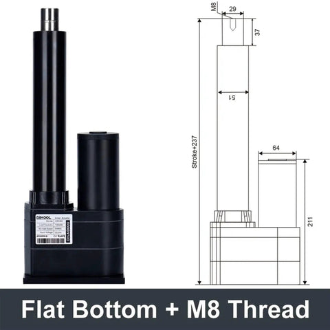 Heavy Hitter Electric Linear Actuator DC 12V Rock Solid 10000N Push Force with flat bottom and M8 thread design.